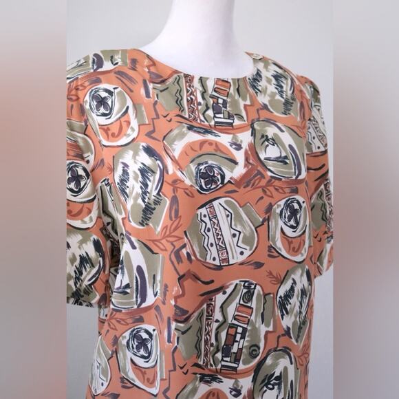 NWT Vintage ‘90s Heritage Road Terracotta Print Relaxed Fit Short Sleeve Blouse - Picture 2 of 8